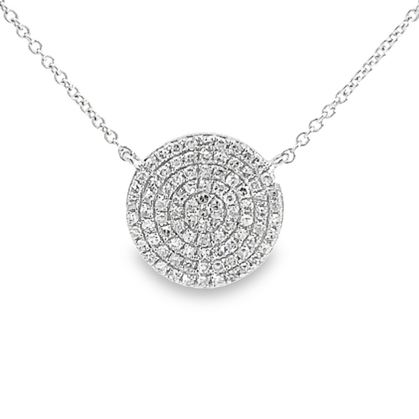 14K Gold Pave Contemporary Diamond Circle Pendant Necklace