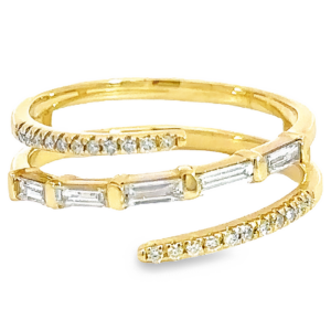 14K Gold Baguette and Round Diamond Bypass Fashion Ring