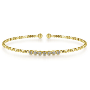 14K Gold Flexible Classic Round Diamond Beaded Bangle