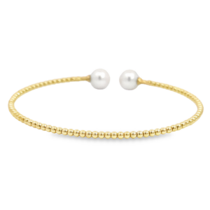 14K Gold Flexible Open-Cuff Beaded Pearl Fashion Bangle