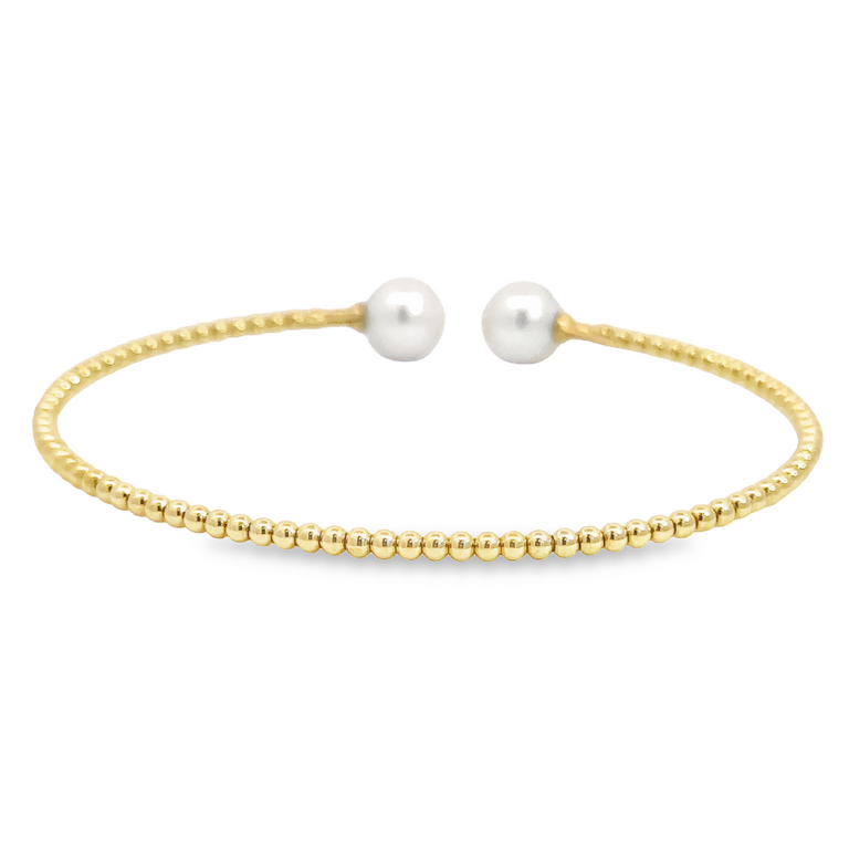 14K Yellow Gold Bujukan Bead Split Bangle with 1.53ctw Pearls Size 6.5 Bracelets 4