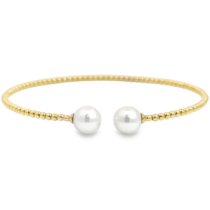 14K Gold Flexible Open-Cuff Beaded Pearl Fashion Bangle