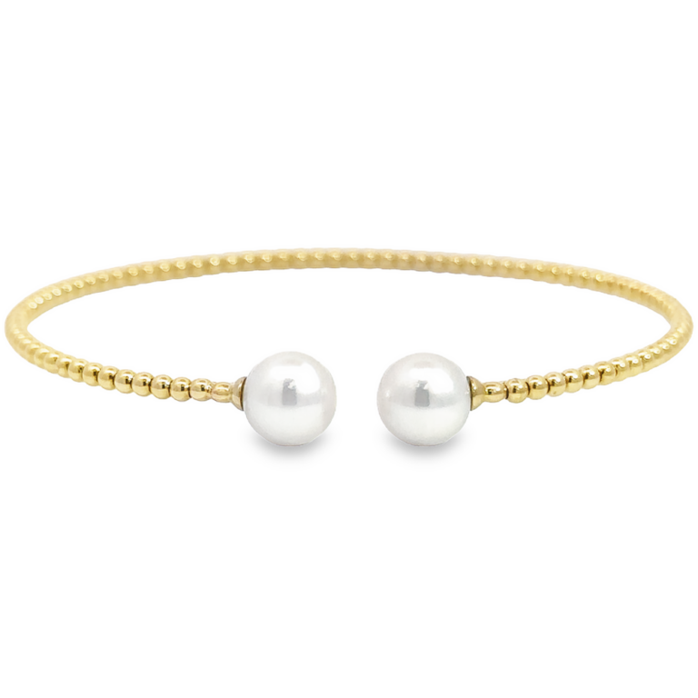 14K Yellow Gold Bujukan Bead Split Bangle with 1.53ctw Pearls Size 6.5 Bracelets 3