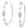 14K White Gold Station Hoops with 1.17ctw Baguette & Round Diamonds 40mm Earrings 14