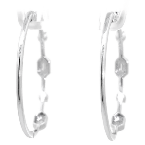 14K White Gold Station Hoops with 1.17ctw Baguette & Round Diamonds 40mm Earrings 8