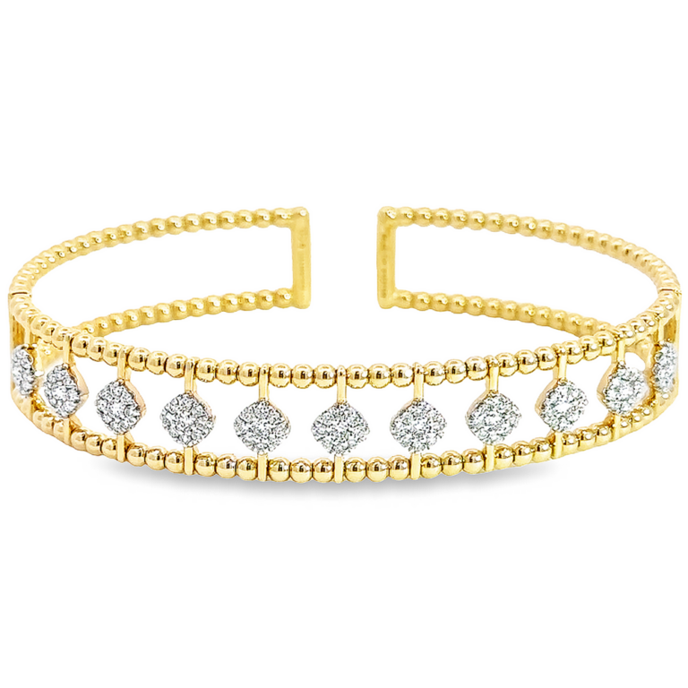 14K Yellow Gold Bujukan Bead Cuff with .69ctw Pave Diamonds Size 6.25 Bracelets 5