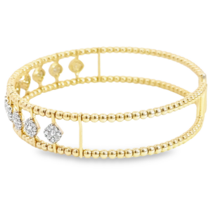 14K Gold Flexible Floating Pave Diamond Beaded Bangle