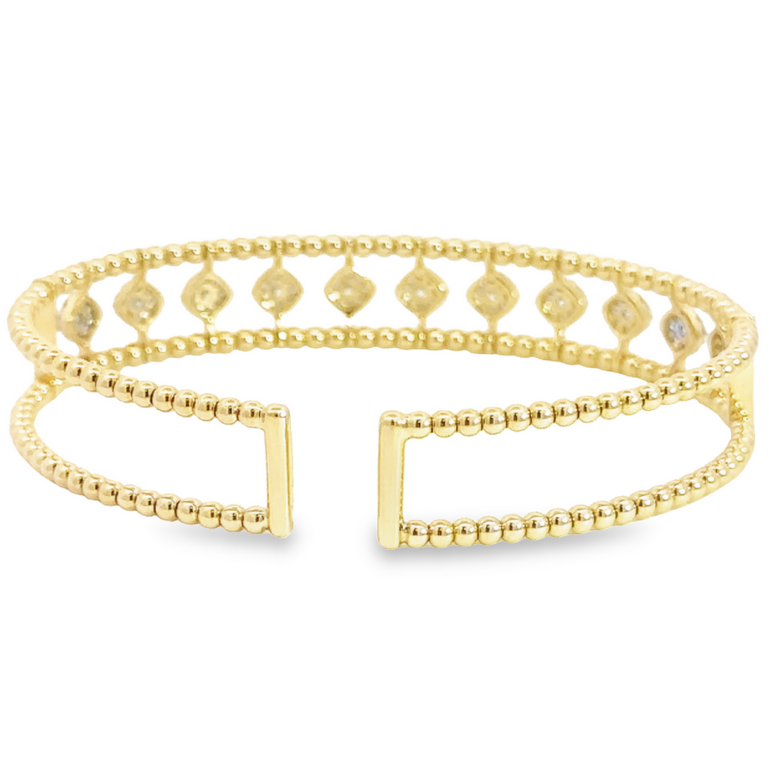 14K Yellow Gold Bujukan Bead Cuff with .69ctw Pave Diamonds Size 6.25 Bracelets 8