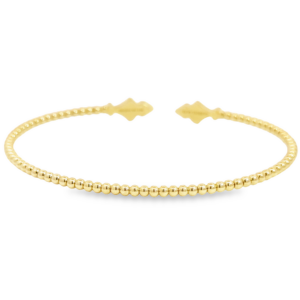 14K Gold Flexible Beaded Open-Cuff Pave Diamond Bangle