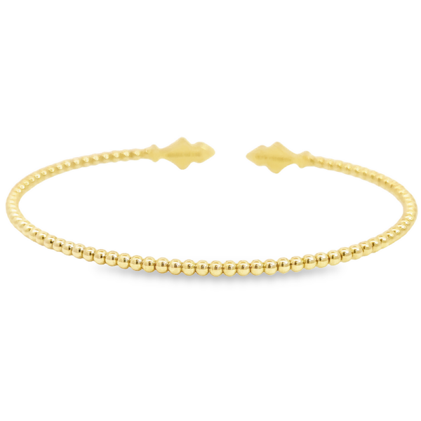 14K Gold Flexible Beaded Open-Cuff Pave Diamond Bangle - Image 2