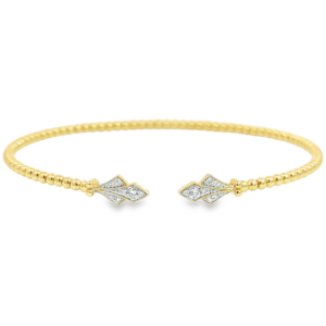 14K Gold Flexible Beaded Open-Cuff Pave Diamond Bangle