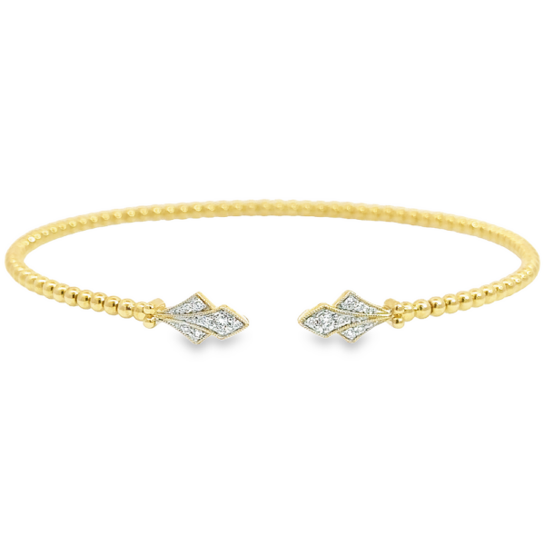 14K Gold Flexible Beaded Open-Cuff Pave Diamond Bangle