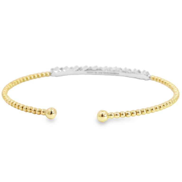 14K Two-Tone Flexible Bujukan Bead Bangle with .69ctw Baguette & Round Diamonds Size 6.25 Bracelets 6