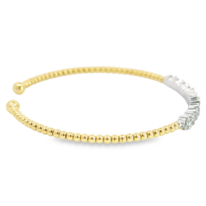 14K Two-Tone Flexible Bujukan Bead Bangle with .69ctw Baguette & Round Diamonds Size 6.25