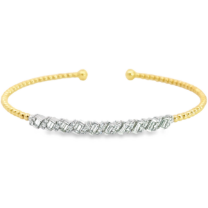 14K Gold Flexible Alternating Baguette and Round Diamond Bangle