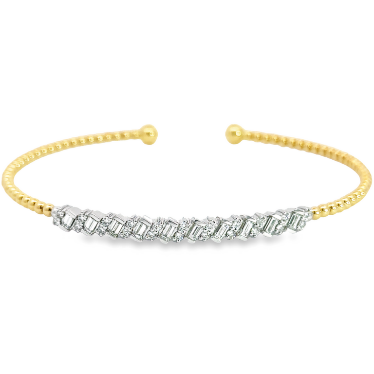 14K Two-Tone Flexible Bujukan Bead Bangle with .69ctw Baguette & Round Diamonds Size 6.25 Bracelets 4
