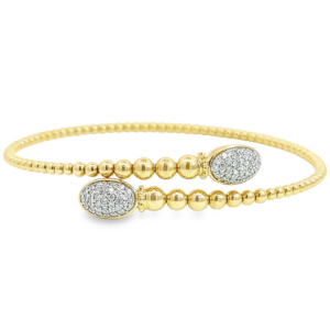 14K Gold Flexible Graduated-Bead Diamond Bypass Bangle