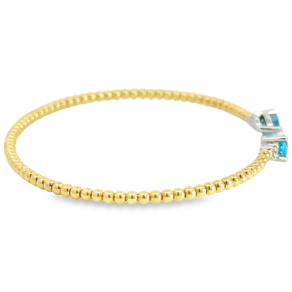 14K Gold Flexible Blue-Topaz and Diamond Open-Cuff Bangle - Image 3