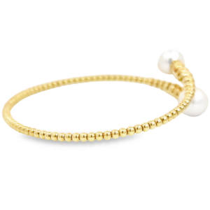 14K Yellow Gold Flexible Bangle with Bujukan Beads & 1.49ctw Freshwater Pearls Size 6.25 Bracelets 7
