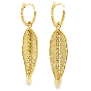 14K Gold Beaded Huggie Drop Leaf Fashion Earrings
