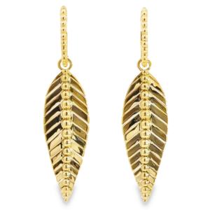 14K Gold Beaded Huggie Drop Leaf Fashion Earrings