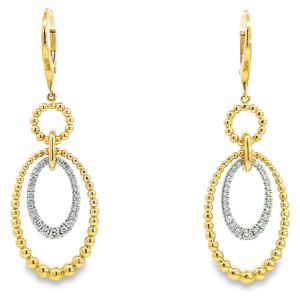 14K Gold Bead and Diamond Oval-Link Dangle Earrings