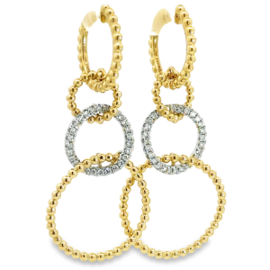 14K Gold Graduated Round-Link Diamond Bead Dangle Earrings