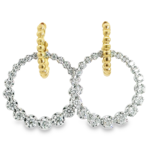 14K Gold Two-Tone Beaded Huggie Diamond Drop Earrings