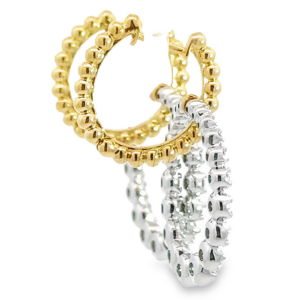 14K Gold Two-Tone Beaded Huggie Diamond Drop Earrings