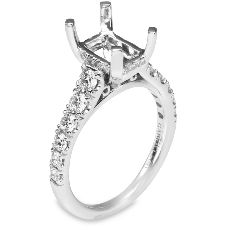 14K Gold Hidden-Halo Cathedral Diamond Engagement Ring Mounting Classic 5