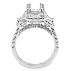 14K Gold Three-Stone Halo Emerald-Cut Diamond Engagement Ring Mounting Engagement Rings 12