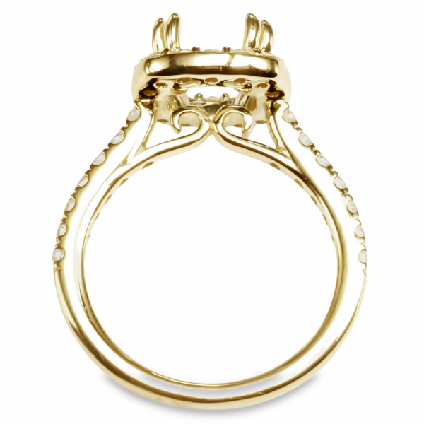 14K Gold Halo Diamond Double-Prong Engagement Ring Mounting