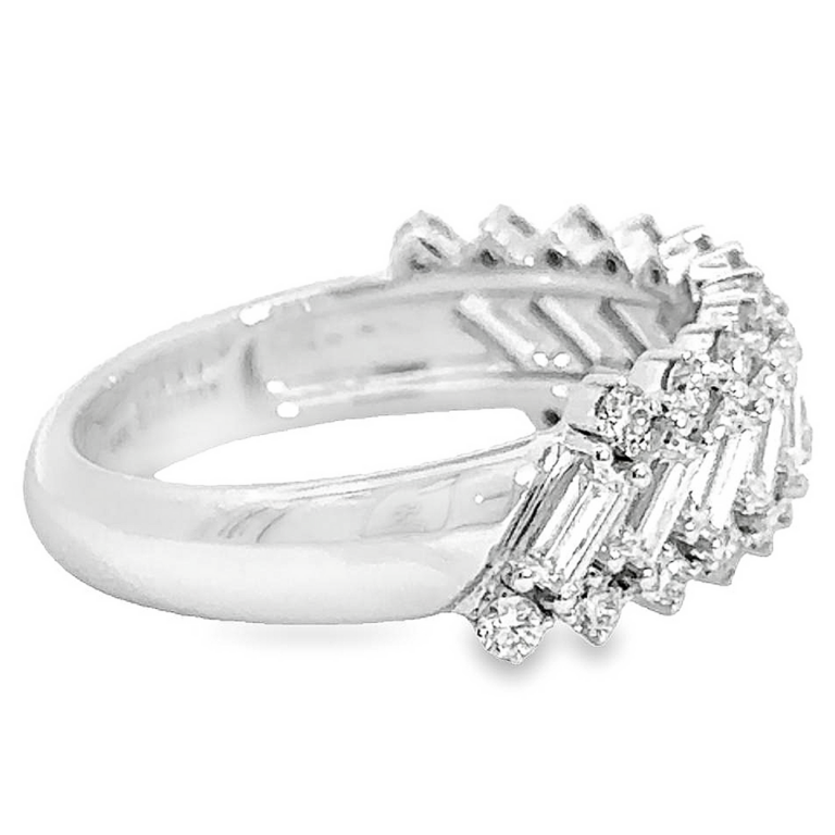 14K White Gold Wide Band Ring with 1.16ctw Diagonal Baguette & Round Diamonds Size 6.5 Fine Jewelry 8