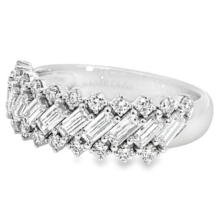 14K White Gold Wide Band Ring with 1.16ctw Diagonal Baguette & Round Diamonds Size 6.5 Fine Jewelry 6