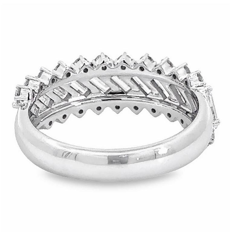 14K White Gold Wide Band Ring with 1.16ctw Diagonal Baguette & Round Diamonds Size 6.5 Fine Jewelry 7