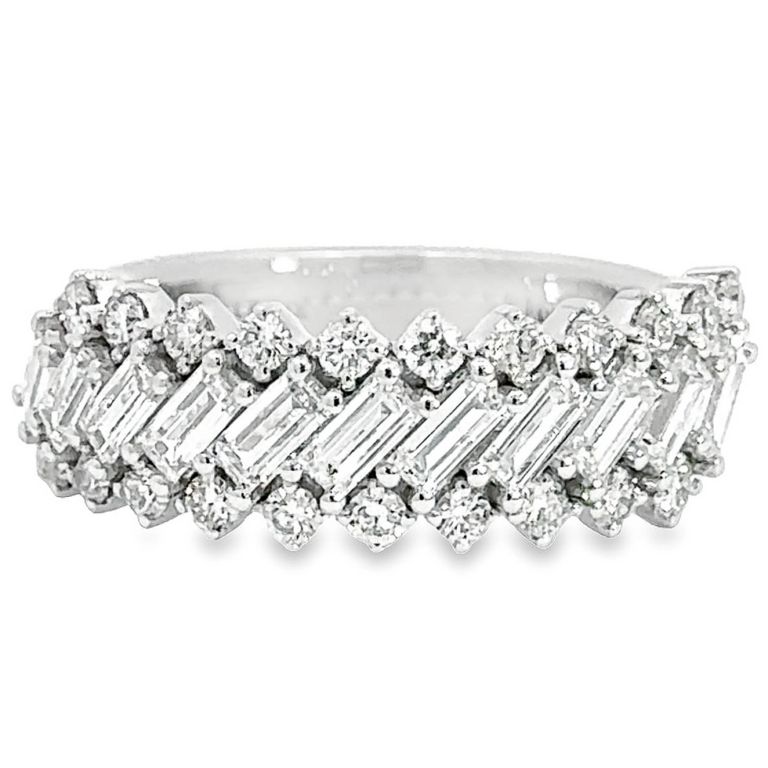 14K White Gold Wide Band Ring with 1.16ctw Diagonal Baguette & Round Diamonds Size 6.5 Fine Jewelry 5