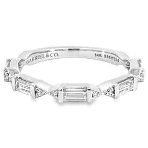 14K White Gold Art Deco Baguette and Round Diamond Band - Dallas TX