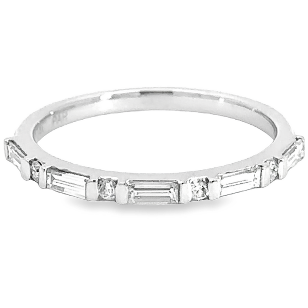 14K White Gold Alternating Baguette and Round Diamond Wedding Band - Dallas TX