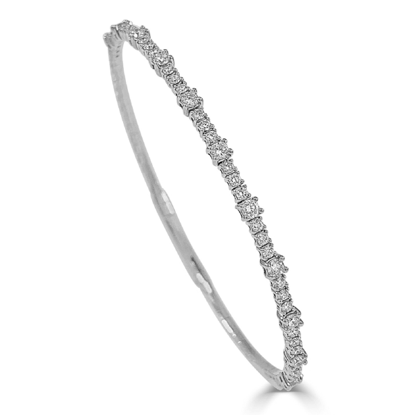 14K White Gold Flexible Diamond Station Bangle Bracelet | Dallas TX | Mariloff Diamonds