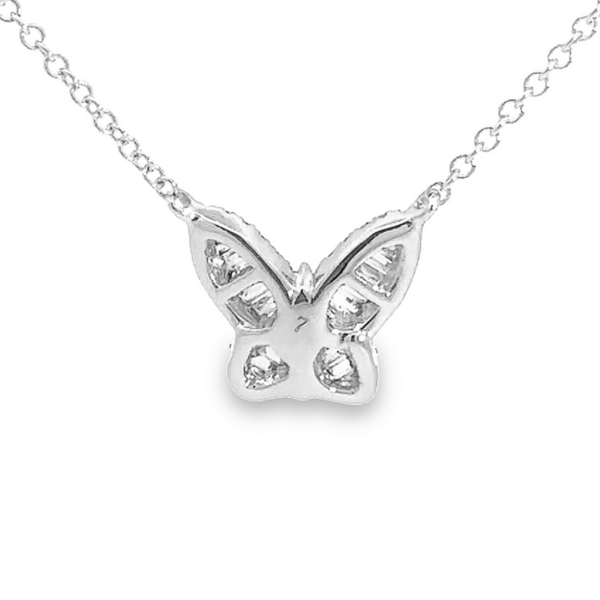 14K Gold Small Baguette and Round Diamond Butterfly Necklace - Image 3