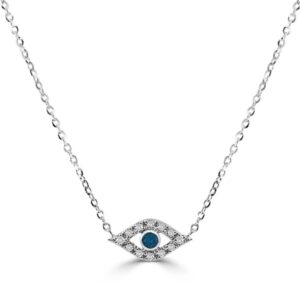 14K White Gold Evil Eye Diamond & Sapphire Necklace | Dallas TX | Mariloff Diamonds & Fine Jewelry