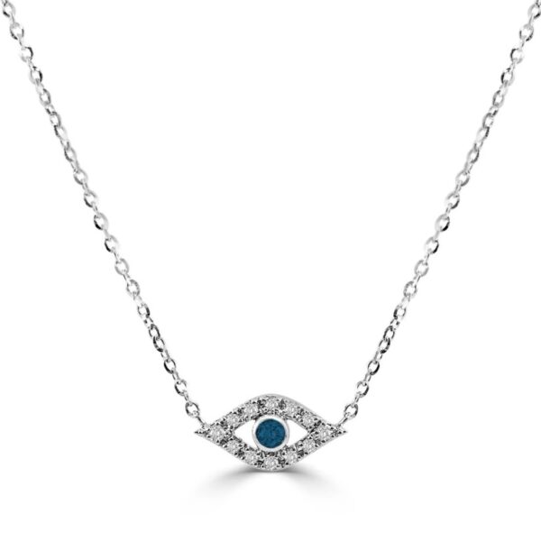 14K White Gold Evil Eye Diamond & Sapphire Necklace | Dallas TX | Mariloff Diamonds & Fine Jewelry