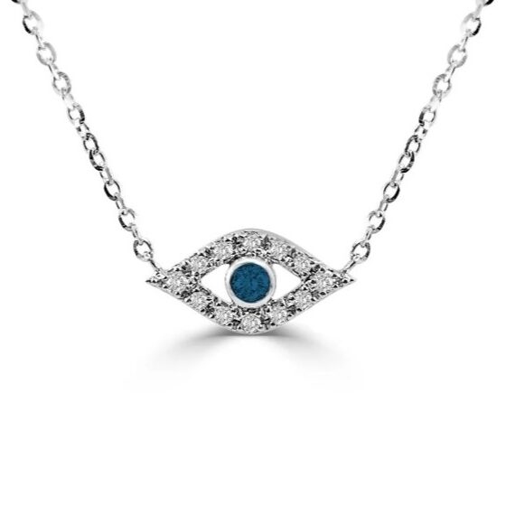 14K White Gold Evil Eye Diamond & Sapphire Necklace | Dallas TX | Mariloff Diamonds