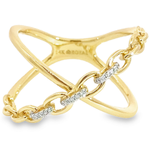 14K Gold Criss-Cross Chain Link Diamond Fashion Ring