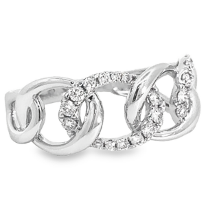 14K Gold Chain-Link Alternating Round Diamond Fashion Ring