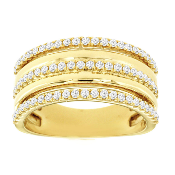 14K Gold Alternating Five-Row Round Diamond Fashion Ring - Dallas TX Mariloff Diamonds
