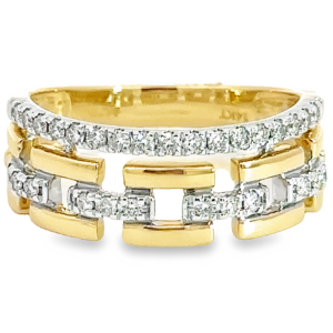 14K Gold Two-Tone Square Link Diamond Fashion Ring