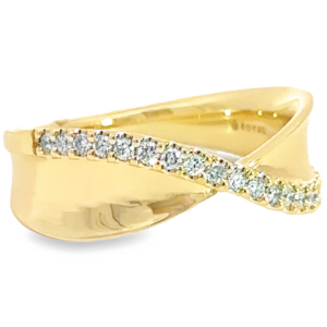 14K Gold Round Diamond Accented Twist Fashion Ring