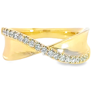 14K Gold Round Diamond Accented Twist Fashion Ring