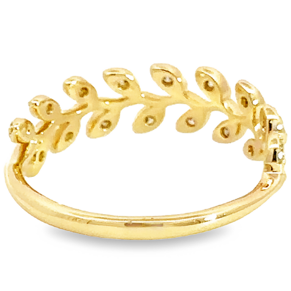 14K Gold Round Brilliant Diamond Leaf Fashion Ring - Image 3